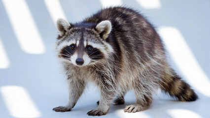 Obraz premium a curious raccoon with striped fur and bright eyes against an isolated white background
