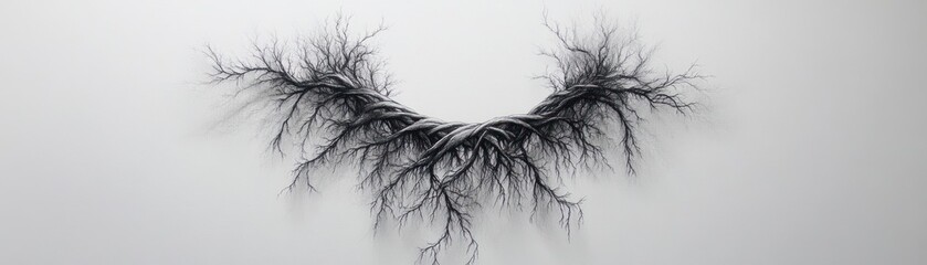 Obraz premium Abstract artwork resembling intricate tree roots or branches against a minimalist background.