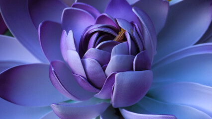 top-down view of artificial purple blue lotus flower 
