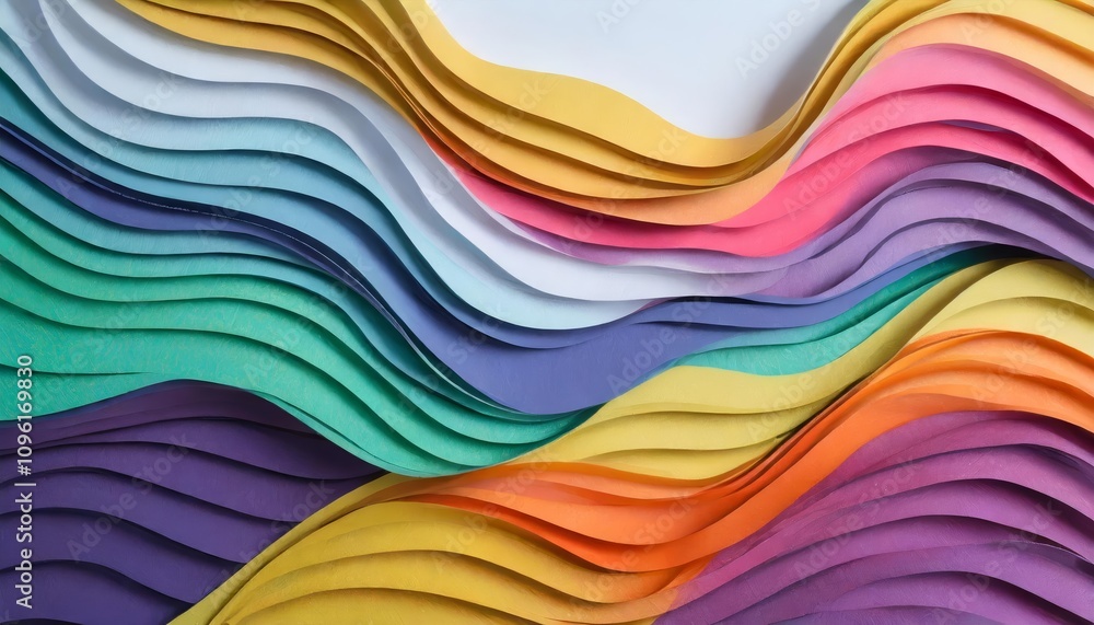 Poster vibrant and colorful wavy background with paper cut style â€“ abstract design featuring layered wave