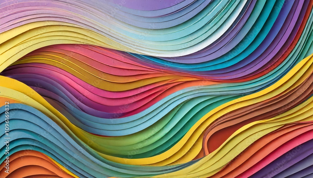 Poster dynamic and colorful wavy background in vibrant paper cut style, featuring a harmonious blend of gra