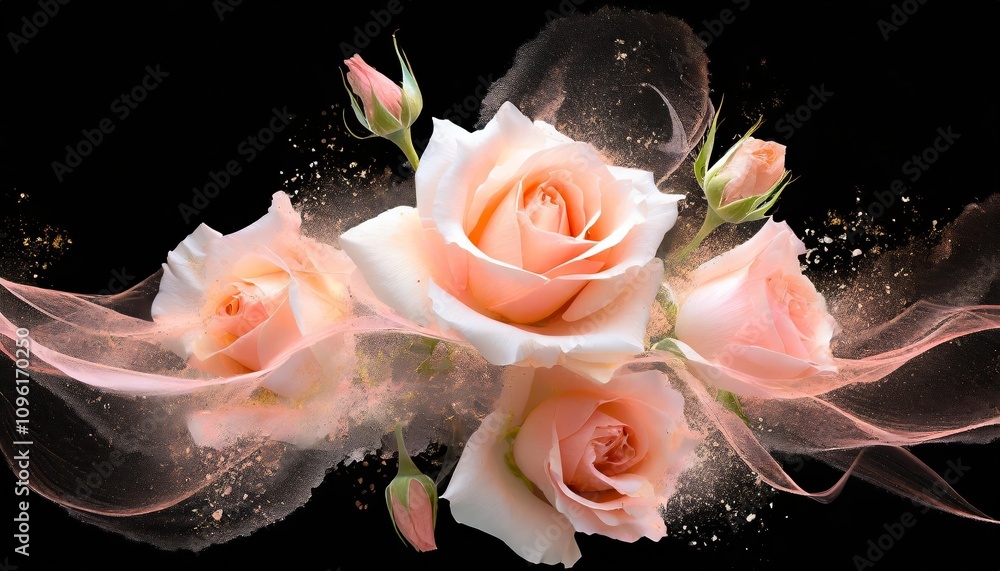 Poster abstract futuristic texture blending pastel peach and rose pink hues, showcasing a modern and dynami
