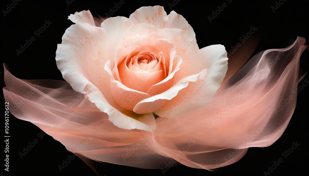 Poster abstract futuristic texture blending pastel peach and rose pink tones, featuring dynamic patterns wi