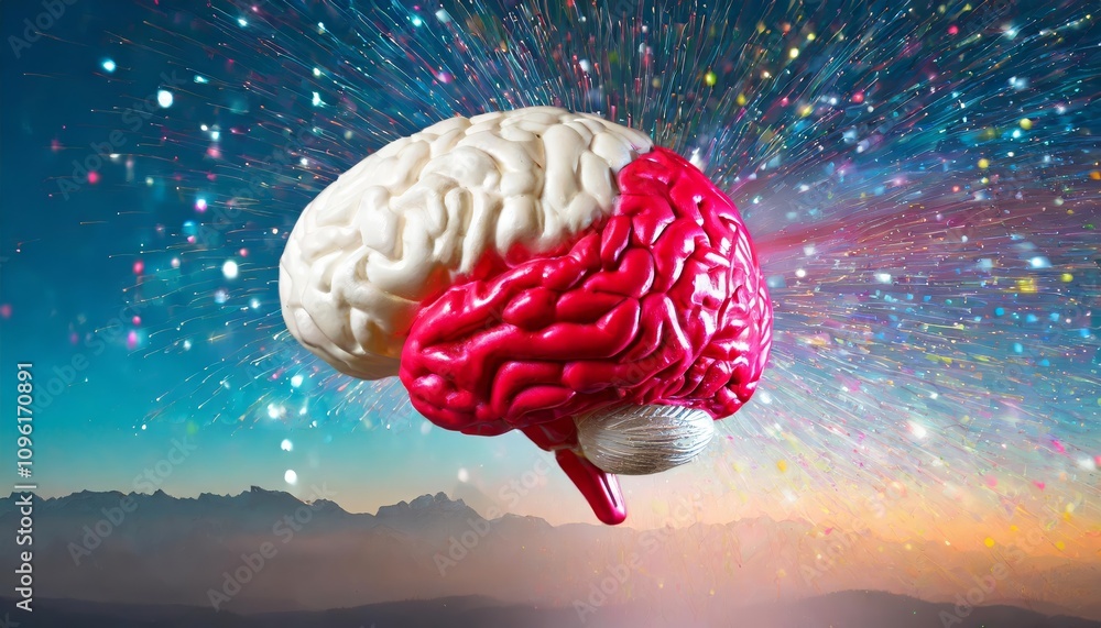 Poster vivid concept of a human brain overflowing with creativity, showcasing multicolor patterns and dynam