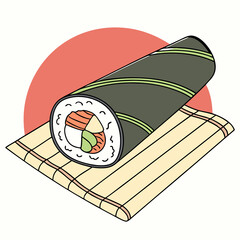 Sushi rolls with avocado, elegantly presented with chopsticks resting beside them.