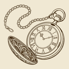 Vintage pocket watch vector illustration featuring intricate details and classic design elements.