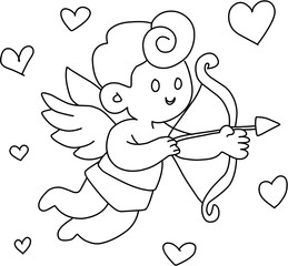cupid with bow and arrow surrounded by heart symbols