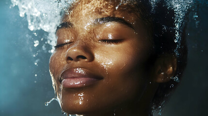 Woman enjoying a refreshing splash of water for a cooling and relaxing effect