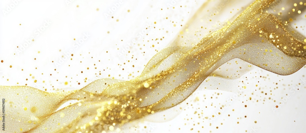 Poster golden shimmering ribbon and mesh on a white background creating a festive backdrop for new year cel