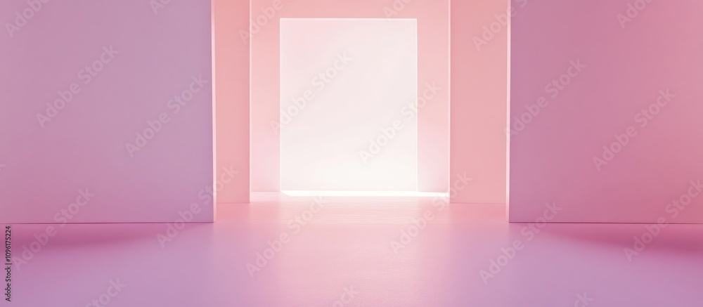 Poster minimalist pink interior space with soft lighting and empty doorway creating a serene and modern atm