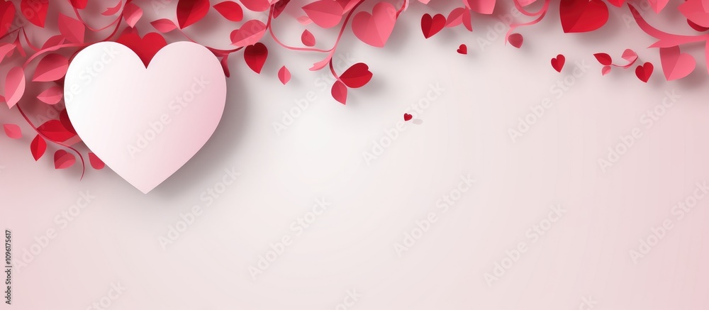 Aufkleber valentines day card design featuring heart shaped paper cuttings and decorative leaves on a soft bac