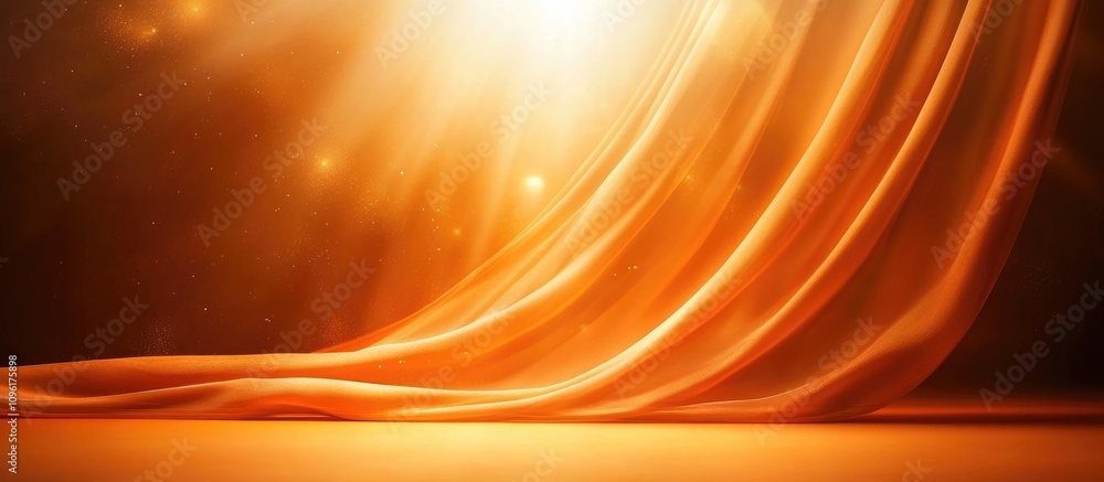 Poster elegant orange silk fabric draping with soft light creating a warm atmospheric background for creati
