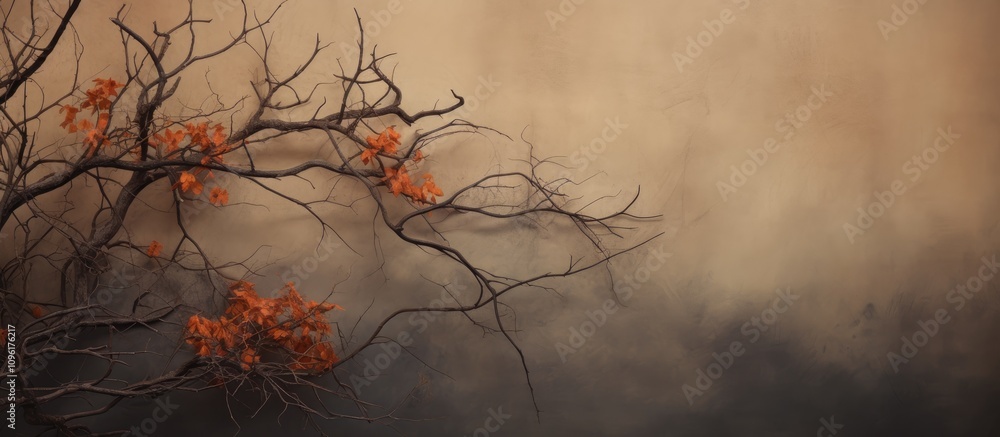 Poster canvas background with artistic branches and warm-toned leaves creating a serene nature-inspired com