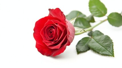 Naklejka premium Stunning Red Rose on White Background