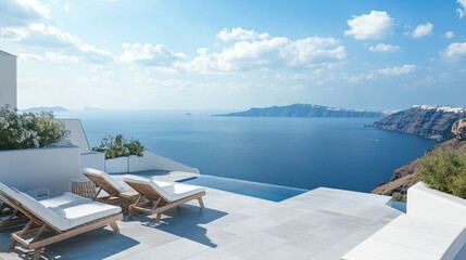 Obraz premium Scenic View of Luxurious Poolside Overlooking Caldera in Santorini