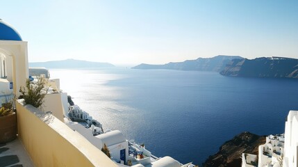 Obraz premium Serene View of Caldera with Bright Blue Waters and White Buildings