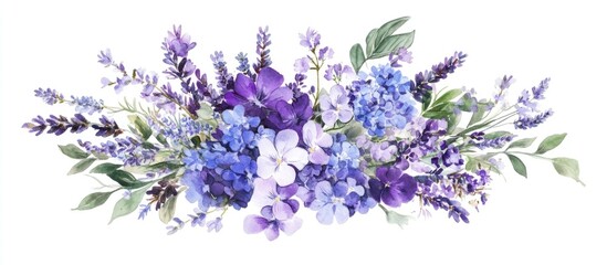 Naklejka premium Lavender bouquet with assorted blue and purple flowers and elegant congratulatory inscription for celebrations and special occasions