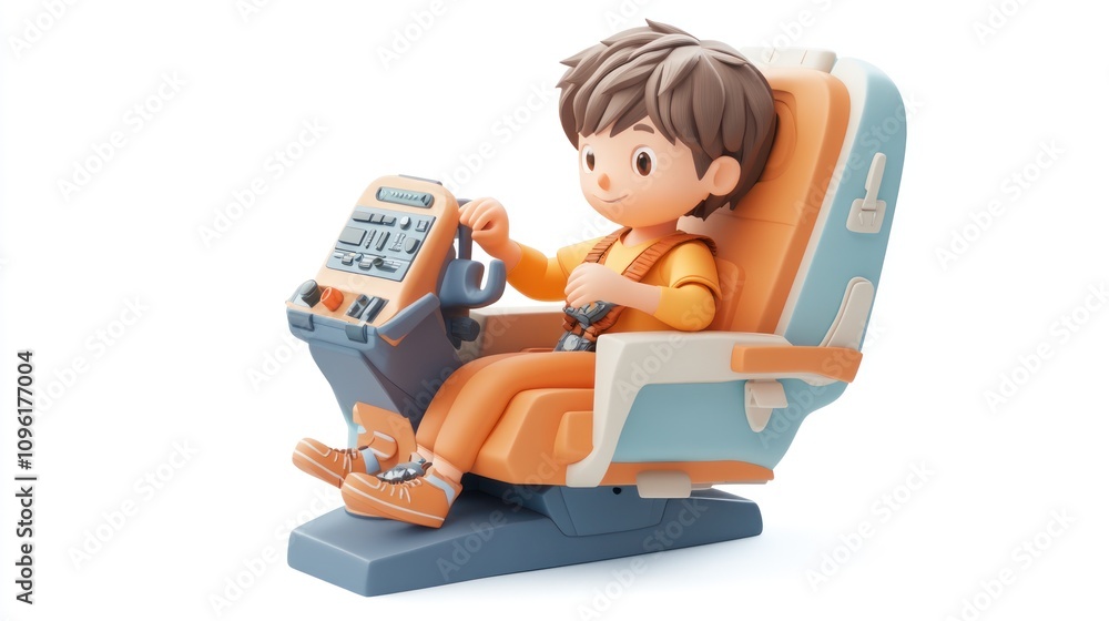 Aufkleber A 3D character in a pilot seat, simulating flight control with a playful expression.