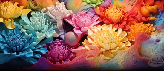 Vibrant floral arrangement showcasing a stunning variety of colorful flowers in an artistic and visually captivating display.