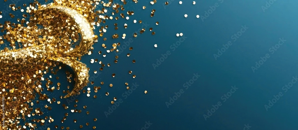 Poster gold glitter numbers on a blue background ideal for new year celebrations with ample space for custo