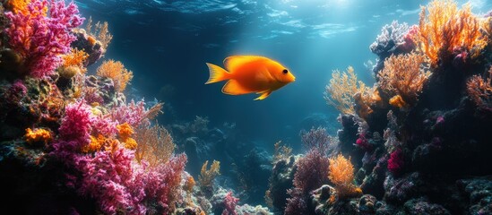 Naklejka premium Vibrant underwater scene featuring colorful corals and fish in the serene waters of the Greek coast