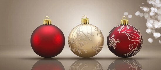 Christmas ornaments in a row with empty space for personalized holiday messages or advertisements on a soft festive background