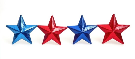 Obraz premium Colorful star decorations in red and blue isolated on white for festive celebrations and holiday decorations