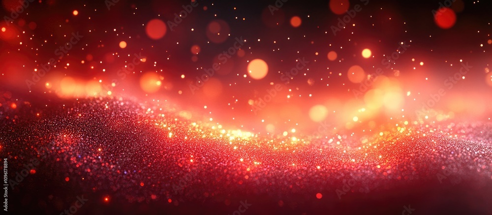 Poster red glittering bokeh background for celebration or festive events with abstract defocused lights and
