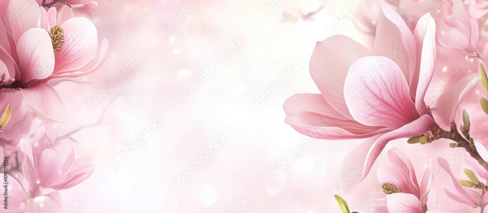 Poster magnolia flowers in full bloom creating a serene and elegant botanical background perfect for spring