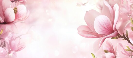 Naklejka premium Magnolia flowers in full bloom creating a serene and elegant botanical background perfect for spring themed designs or personal projects.