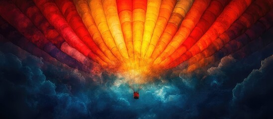Obraz premium Vibrant colorful parachute soaring through a dramatic sky with clouds creating a stunning visual contrast and atmosphere of adventure