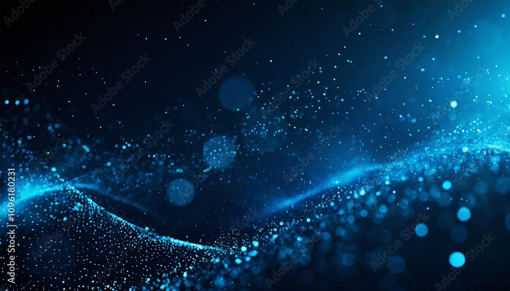 Poster captivating dark blue and glow particle abstract background featuring dynamic light effects and a me
