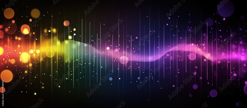 Aufkleber vibrant multicolor spectrum abstract background with bokeh effects and sound wave patterns on a dark