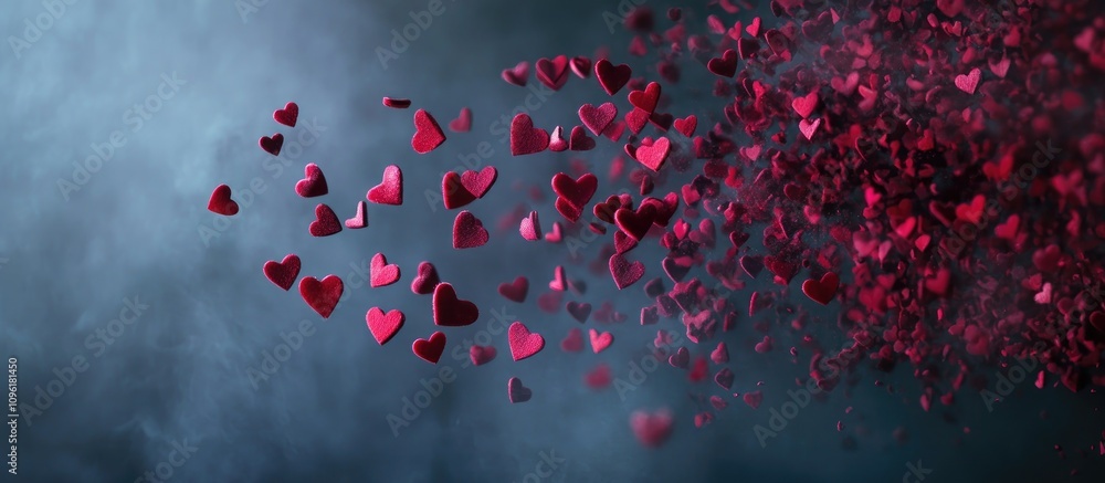 Poster valentine's day backdrop filled with red hearts creating a dynamic zoom burst effect ideal for roman