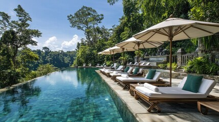 Luxury Resort Pool Surrounded by Lush Tropical Landscape