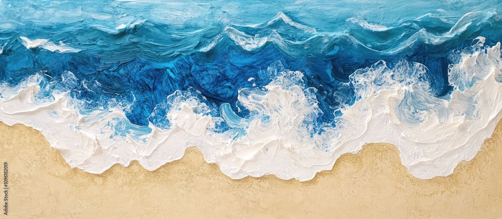 Poster ocean wave texture with blue water and sandy beach creating a natural and calming backdrop for desig