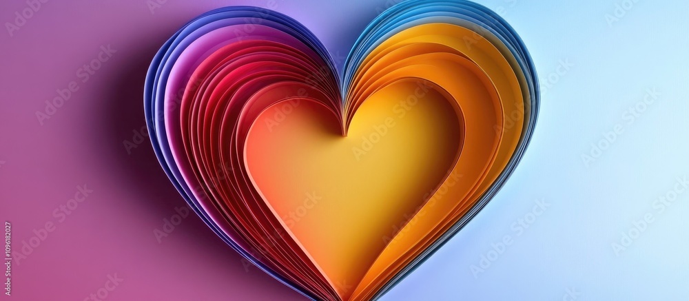 Aufkleber colored layered paper heart design with gradient hues for customizable text area suitable for variou