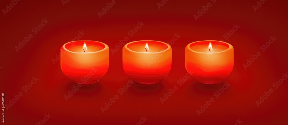 Poster three vibrant red candles illuminated against a rich red background creating a warm and inviting amb
