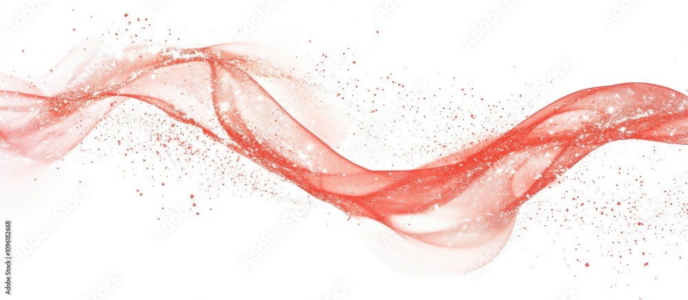 Poster abstract flowing red wave with sparkling particles on a clean white background ideal for modern desi