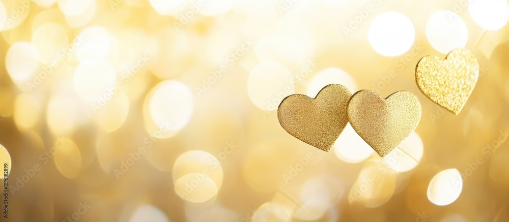 Poster golden heart shapes on a shimmering abstract background create a romantic atmosphere perfect for cel