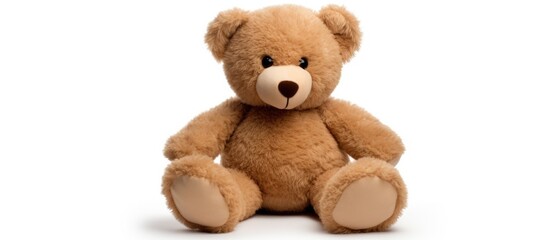 Fototapeta premium Classic plush teddy bear toy on white background perfect for children's decor and gift inspiration cuddly and charming soft bear