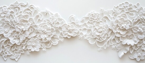 Elegant wedding card design featuring intricate white lace floral patterns on a soft background perfect for invitations and greeting cards.