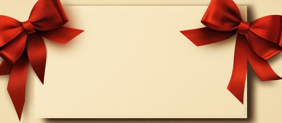 Blank greeting card with decorative red bows on a neutral background ideal for invitations announcements or holiday messages