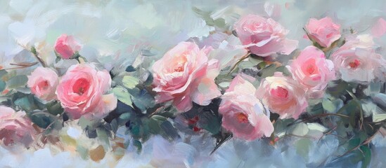 Soft pastel garden roses in full bloom gracefully arranged against a subtle background capturing elegance and beauty of nature.