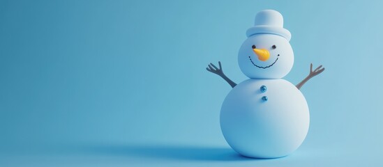 Snowman with a cheerful expression on a blue background ideal for winter and holiday themed projects.