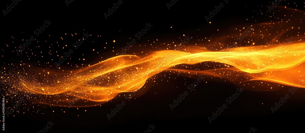 Poster golden fire sparkles illuminating the darkness with vibrant swirls and glowing trails of light creat