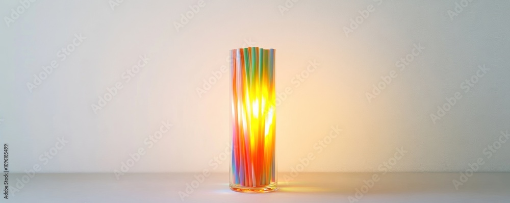 Poster a colorful collection of straws arranged in a cylindrical shape, illuminated from within.