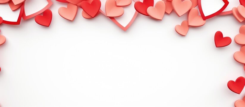 Rectangle frame made of colorful paper hearts on a clean white background for romantic or festive design concepts