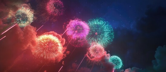 Obraz premium Vibrant fireworks illuminating the night sky in a stunning display of color and light