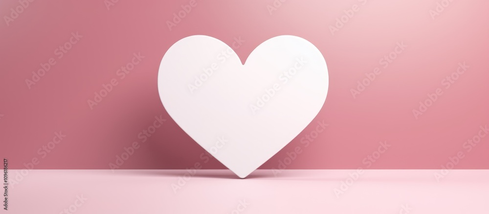 Aufkleber elegant white heart card on soft pink background with distinct shadow creating a romantic and minima